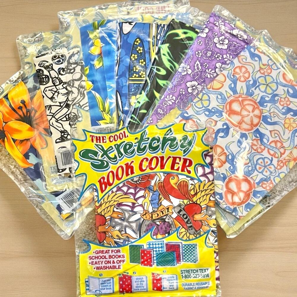 8 NEW Vintage The Cool Stretchy Book Covers Binder Textbook Wrap School Supplies